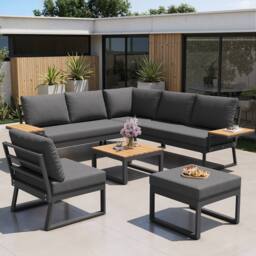 BTM L-Shaped Garden Sofa Set Patio Furniture Corner Lounge Seating Set in Grey - thumbnail 5