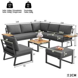 BTM L-Shaped Garden Sofa Set Patio Furniture Corner Lounge Seating Set in Grey - thumbnail 4