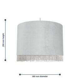 First Choice Lighting Fringed - Silvery Grey 38cm Fringed Velvet Pendant Shade in Silver - thumbnail 5
