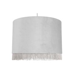 First Choice Lighting Fringed - Silvery Grey 38cm Fringed Velvet Pendant Shade in Silver
