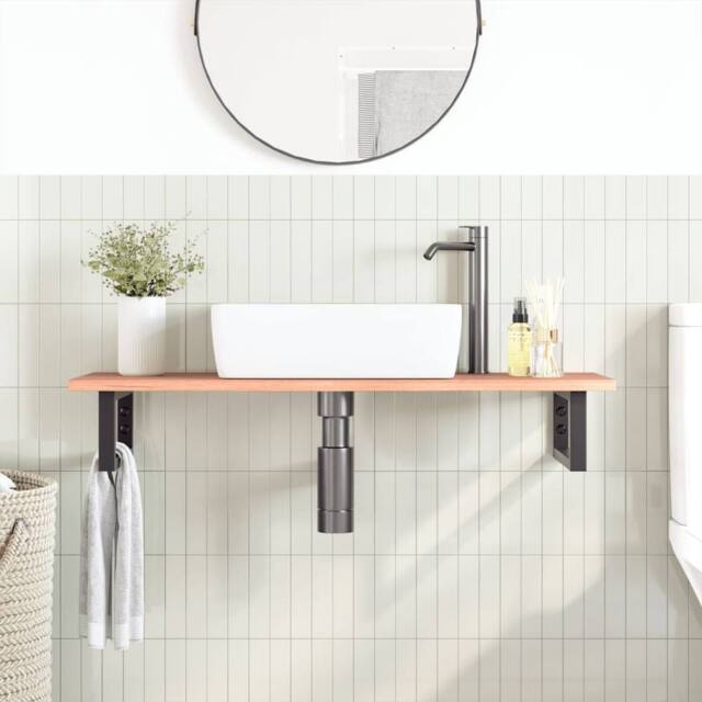 Berkfield Home Elegant Basin Shelf Wall Mounted Steel & Solid Wood Oak in Brown - image 1