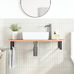 Berkfield Home Elegant Basin Shelf Wall Mounted Steel & Solid Wood Oak in Brown - thumbnail 1