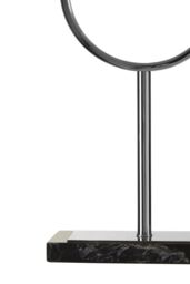 Orsina Black Stone Base Table Lamp, Luxe Nickel Stand With Fabric Shade, Contemporary Accent Lighting in Silver - thumbnail 3