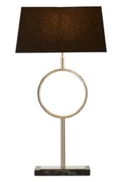 Orsina Black Stone Base Table Lamp, Luxe Nickel Stand With Fabric Shade, Contemporary Accent Lighting in Silver - thumbnail 2