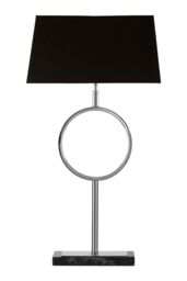 Orsina Black Stone Base Table Lamp, Luxe Nickel Stand With Fabric Shade, Contemporary Accent Lighting in Silver