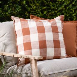 Yard Chesil Check 100% Cotton Outdoor Cushion in Brown - thumbnail 1