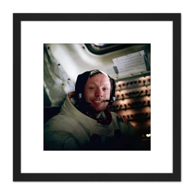 Artery8 Aldrin NASA Astronaut Neil Armstrong Apollo 11 Flight Photo 8X8 Inch Square Wooden Framed Wall Art Print Picture with Mount in Black - image 1