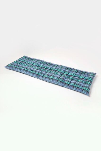 Homescapes Garden Bench Cushion Luxury 3 Seat Cotton Green Tartan Indoor Outdoor Pad - image 1