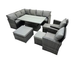 Fimous 11 Seat Outdoor Height Adjustable Rising Lifting Table Corner Sofa Set in Dark Grey - thumbnail 2