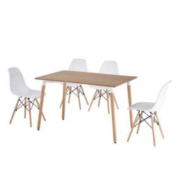 Comfy Living Ltd Piece Dining Set With Oak Wooden Top & 4 White Chairs With Metal Detailing in Light Oak - thumbnail 6