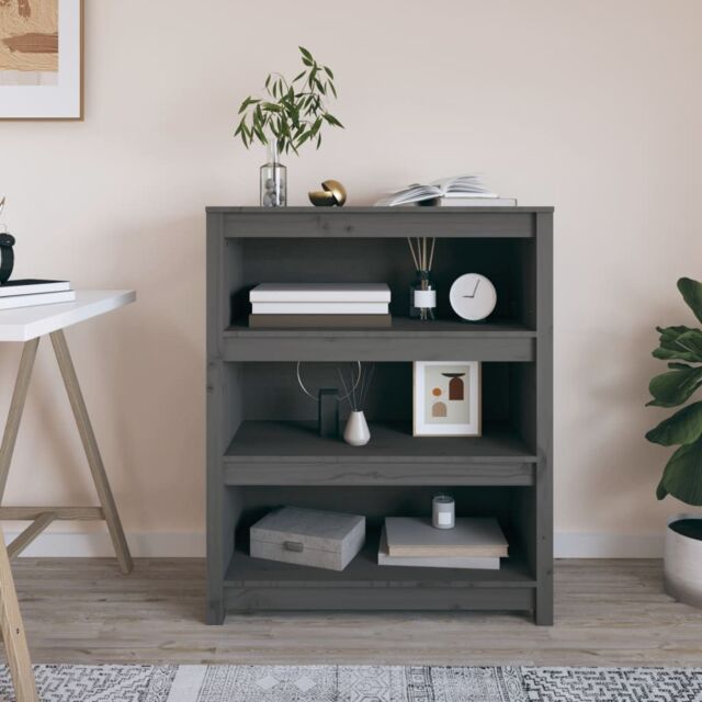 Berkfield Home Book Cabinet Grey 80x35x97 cm Solid Wood Pine - Size: 80 x 35 x 97 cm - image 1