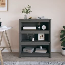 Berkfield Home Book Cabinet Grey 80x35x97 cm Solid Wood Pine - Size: 80 x 35 x 97 cm - thumbnail 1