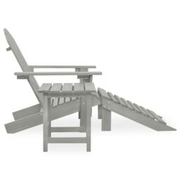 Berkfield Home Garden Adirondack Chair with Ottoman&Table Solid Fir Wood Grey - thumbnail 3