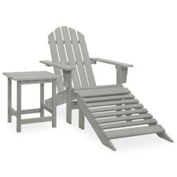 Berkfield Home Garden Adirondack Chair with Ottoman&Table Solid Fir Wood Grey