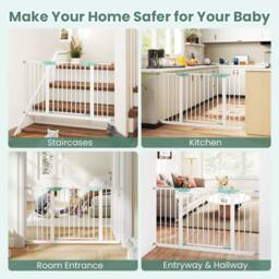 Costway Baby Gate Wide Child Safety Gate Fits 80-123 CM Openings in White - thumbnail 8