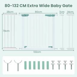 Costway Baby Gate Wide Child Safety Gate Fits 80-123 CM Openings in White - thumbnail 2