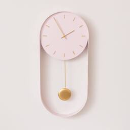 Melody Maison Pale Pink & Gold Pendulum Metal Analogue Wall Clock - 20cm X 55cm in Dusty Pink - Size: 20 cm X 55 cm - thumbnail 1