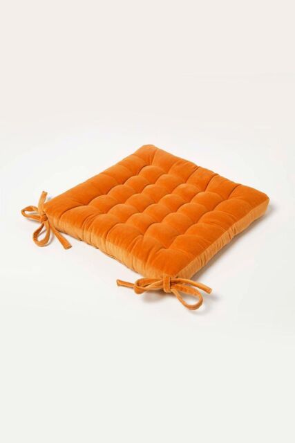 Homescapes Seat Pad Luxury 100% Cotton Velvet Indoor Outdoor Garden Cushion, 40cm in Orange - Size: 40 cm x 40 cm - image 1
