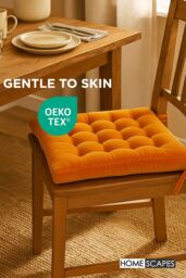 Homescapes Seat Pad Luxury 100% Cotton Velvet Indoor Outdoor Garden Cushion, 40cm in Orange - Size: 40 cm x 40 cm - thumbnail 3