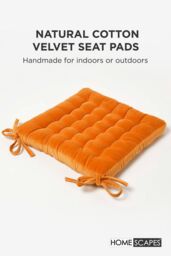 Homescapes Seat Pad Luxury 100% Cotton Velvet Indoor Outdoor Garden Cushion, 40cm in Orange - Size: 40 cm x 40 cm - thumbnail 2