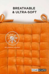 Homescapes Seat Pad Luxury 100% Cotton Velvet Indoor Outdoor Garden Cushion, 40cm in Orange - Size: 40 cm x 40 cm - thumbnail 6