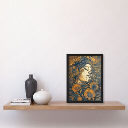 Artery8 Loving Spring Floral Boho Duotone Illustration Artwork Framed Wall Art Print A4 in Black - thumbnail 2