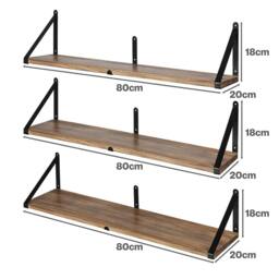 Levede Floating Shelves Wall Mounted Book Shelves for Wall Set of 3 Natural in Brown - thumbnail 4