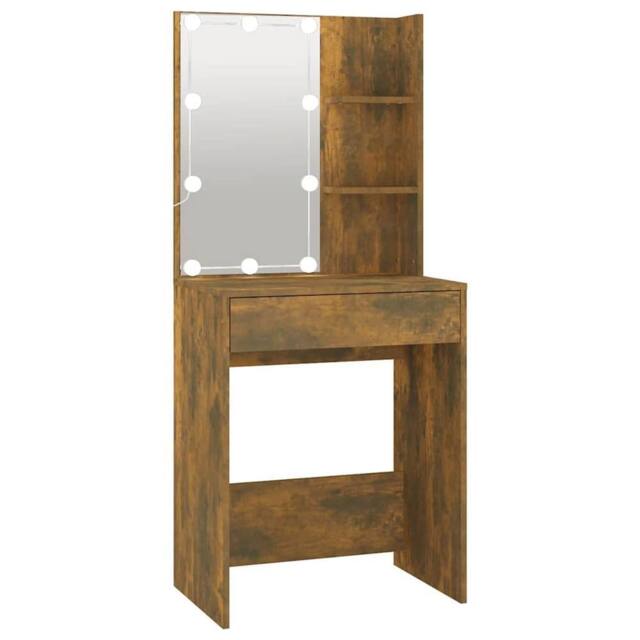 Berkfield Home Dressing Table with LED Smoked Oak 60x40x140 cm in Brown - Size: 60 x 40 x 140 cm - image 1
