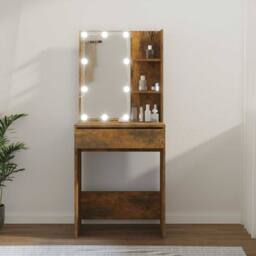 Berkfield Home Dressing Table with LED Smoked Oak 60x40x140 cm in Brown - Size: 60 x 40 x 140 cm - thumbnail 2