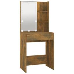 Berkfield Home Dressing Table with LED Smoked Oak 60x40x140 cm in Brown - Size: 60 x 40 x 140 cm - thumbnail 3