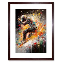 "Artery8 Wall Art Print Skateboarder Vibrant Splat Paint Action Shot Artwork Framed 9X7 Inch in Brown - Size: W7"" x H9""" - thumbnail 1