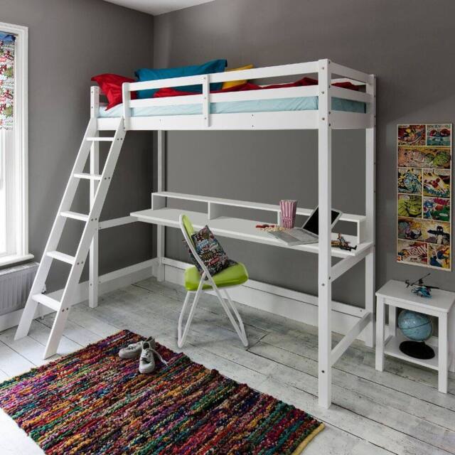 Nöa and Nani Thomas High Sleeper Cabin Bed with Thea Desk in White - Size: Single - image 1