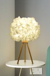 Living and Home Fabric Lampshade Wooden Tripod Base Table Lamp in White - thumbnail 2