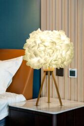 Living and Home Fabric Lampshade Wooden Tripod Base Table Lamp in White - thumbnail 1
