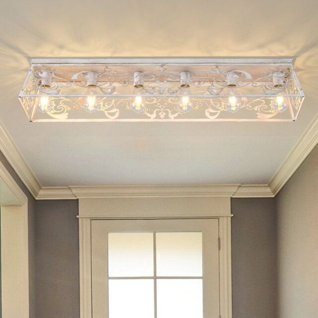 Garwarm 6 Light 115cm Metal Farmhouse Dimmable Flush Mount in White - image 1