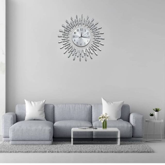 EONLION 60cm Beaded Jeweled Wall Clock in Silver - Size: 100 cm - image 1