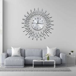 EONLION 60cm Beaded Jeweled Wall Clock in Silver - Size: 100 cm - thumbnail 4