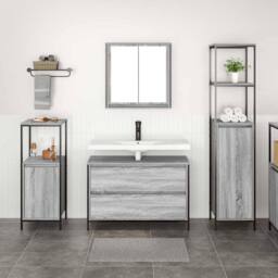 Berkfield Home 3 Piece Bathroom Furniture Set Grey Sonoma Engineered Wood - thumbnail 4
