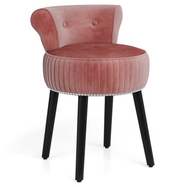Havendro Velvet Backrest Upholstered Vanity Stool in Pink - image 1
