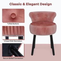 Havendro Velvet Backrest Upholstered Vanity Stool in Pink - thumbnail 5