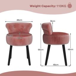 Havendro Velvet Backrest Upholstered Vanity Stool in Pink - thumbnail 2