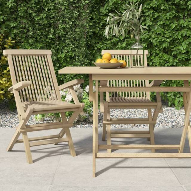 Berkfield Home Folding Garden Chairs 2 pcs Grey 56x61x89 cm Solid Wood Teak in Brown - Size: 56 x 61 x 89 cm - image 1