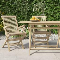 Berkfield Home Folding Garden Chairs 2 pcs Grey 56x61x89 cm Solid Wood Teak in Brown - Size: 56 x 61 x 89 cm - thumbnail 1