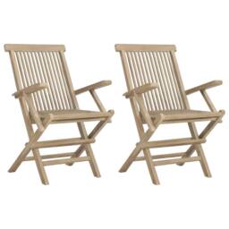 Berkfield Home Folding Garden Chairs 2 pcs Grey 56x61x89 cm Solid Wood Teak in Brown - Size: 56 x 61 x 89 cm - thumbnail 2