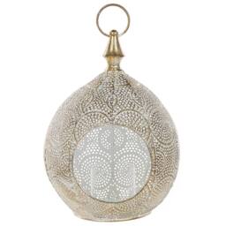 Wyld and Coco 33 cm Distressed Gold Openwork Lantern with Glass Tealight Holder - thumbnail 4