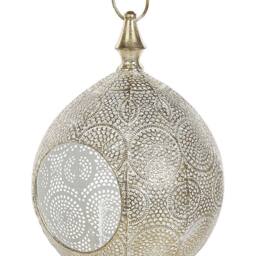 Wyld and Coco 33 cm Distressed Gold Openwork Lantern with Glass Tealight Holder - thumbnail 2