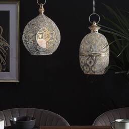 Wyld and Coco 33 cm Distressed Gold Openwork Lantern with Glass Tealight Holder - thumbnail 1