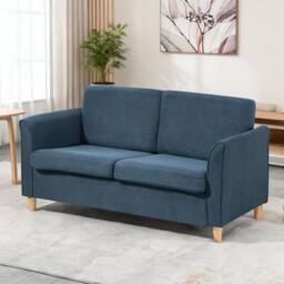 ERGOVEXA Compact Loveseat Sofa, 2 Seater Sofa with Wood Legs, Blue