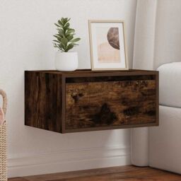 Berkfield Home Wall-mounted Bedside Cabinet with LED Lights Smoked Oak in Brown - thumbnail 4