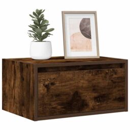 Berkfield Home Wall-mounted Bedside Cabinet with LED Lights Smoked Oak in Brown - thumbnail 1